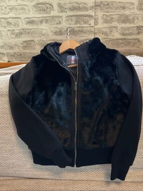 Buffalo David Bitton Black Faux Fur Bomber Jacket
